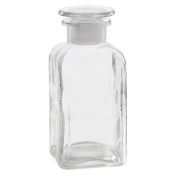 Vierkant-Apothekerflasche 350 ml Weithals Klarglas inkl. Glasstopfen