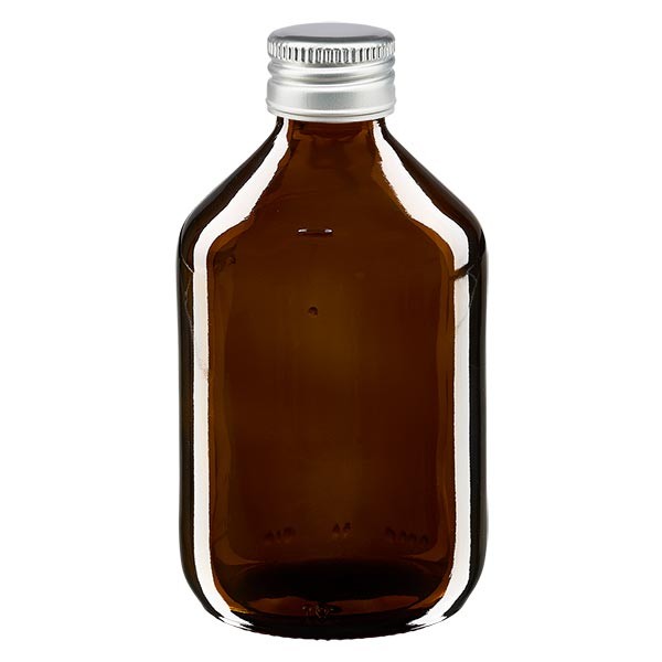 300ml Euro-Medizinflasche braun mit silbernem Aluminiumverschluss