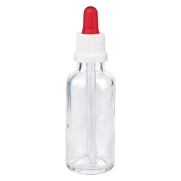 Pipettenflasche klar 30ml, Pipette weiss/rot OV