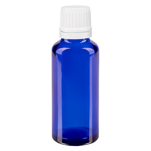 Apothekenfl. blau 30ml Schraubv. weiss OV