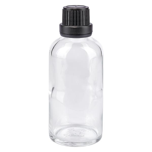 Apothekenflasche klar 50ml Schraubverschluss schw. Dicht OV