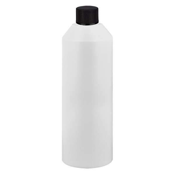 Zylinderflasche HDPE 250ml weiss, S20x3 mit schwarzem SV