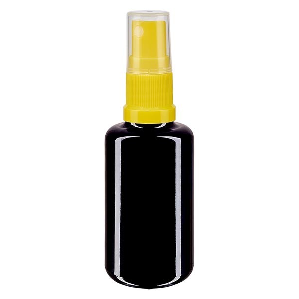 Violettglasflasche 30ml mit Pumpzerstäuber gelb
