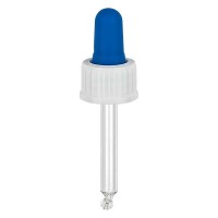 Glas-Tropfpipette weiss/blau 18mm PL44 St Glas-Tropfpipette weiss/blau 18mm PL44 St