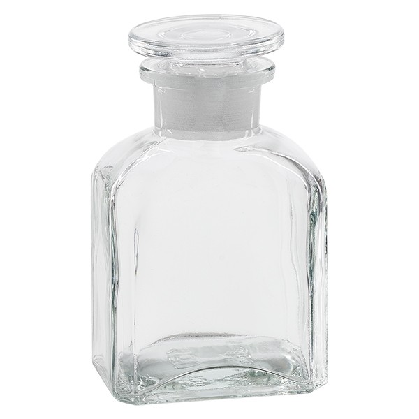 Vierkant-Apothekerflasche 150 ml Weithals Klarglas inkl. Glasstopfen