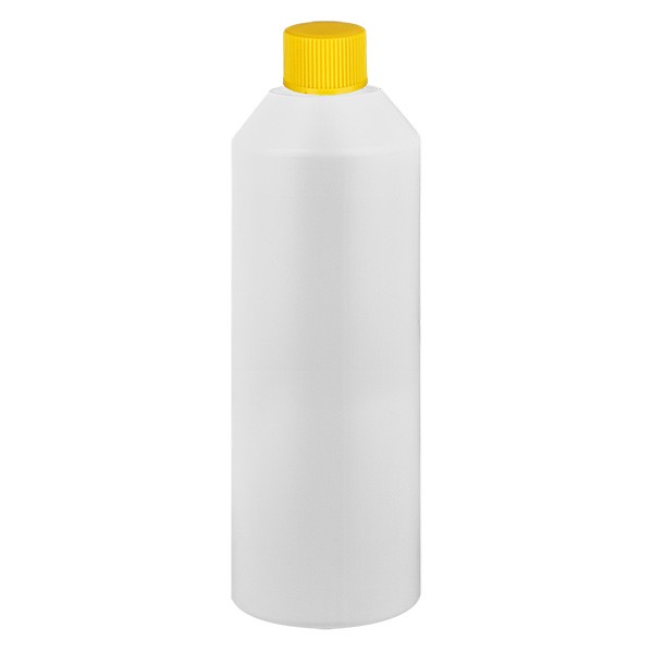 Zylinderflasche HDPE 250ml weiss, S20x3 mit gelbem SV