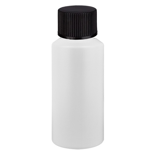 PET Zylinderflasche 30ml weiss, S20x3 mit schwarzem SV