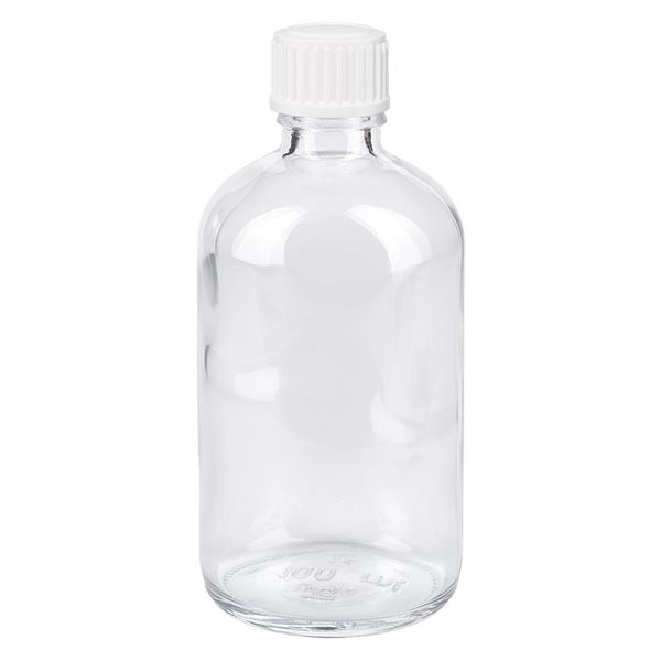 Apothekenflasche klar 100ml Schraubverschluss weiss Globuli Standard