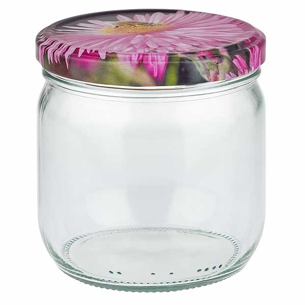 425ml Rundglas + BasicSeal Deckel Blüten-Dekor UNiTWIST