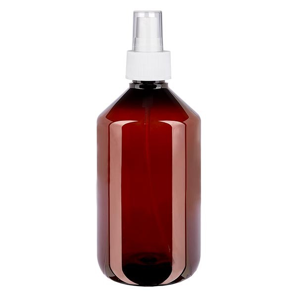 500 ml PET Medizinflasche mit Zerstäuber weiß GCMI 28/410 inkl. Kappe transparent, Standard