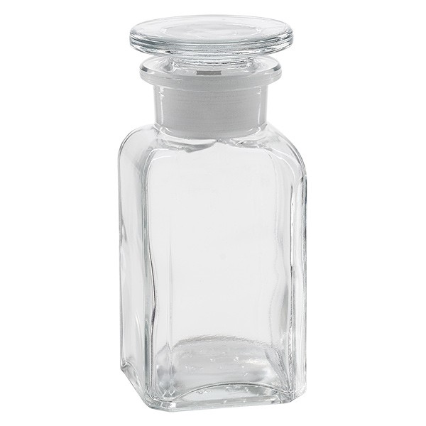 Vierkant-Apothekerflasche 100 ml Weithals KIarglas inkl. Glasstopfen