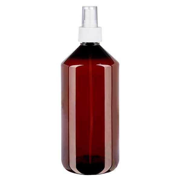 1000 ml PET Medizinflasche mit Zerstäuber weiß GCMI 28/410 inkl. Kappe transparent, Standard
