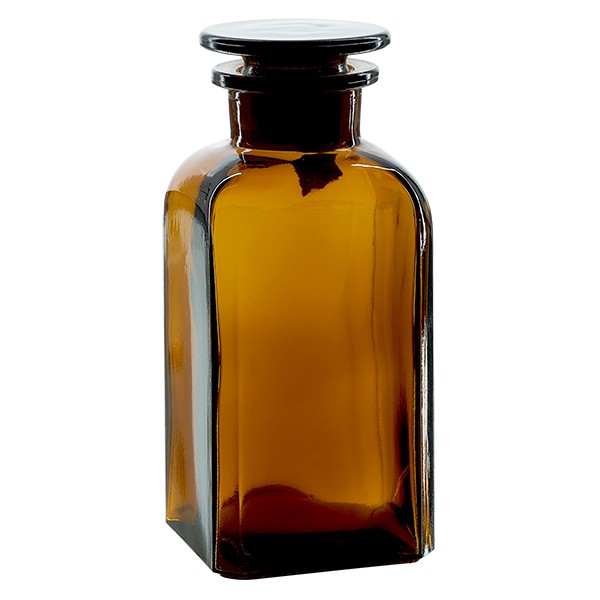 Vierkant-Apothekerflasche 350 ml Weithals Braunglas inkl. Glasstopfen