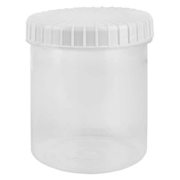 Kunststoffdose 180ml transparent mit gerilltem weissen Schraubdeckel aus PE, Verschlussart Standard