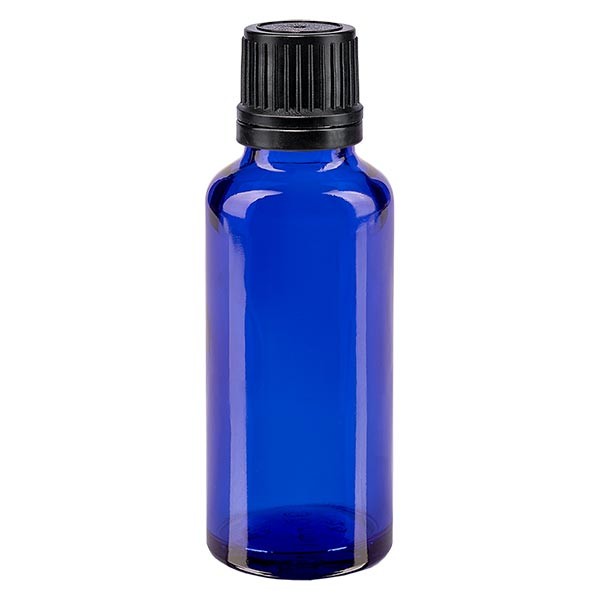 Apothekenfl. blau 30ml Schraubv. schw Giessr. OV