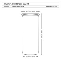 Vorschau: WECK-Zylinderglas 600ml Vorschau: WECK-Zylinderglas 600ml