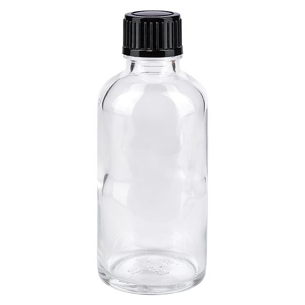 Apothekenflasche klar 50ml Tropfverschluss 1mm schwarz Standard