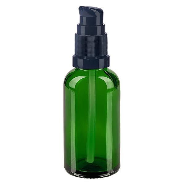 Grünglasflasche 30ml mit Pumpverschluss schwarz