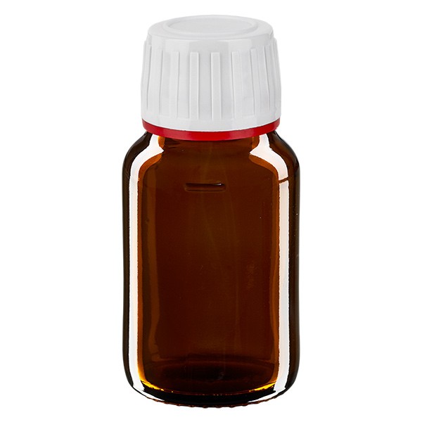 30ml Euro-Medizinflasche braun mit weissem Verschluss