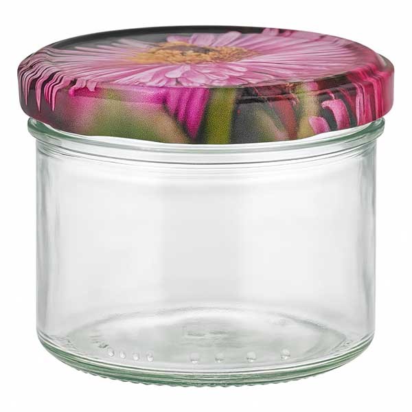 230ml Zylinderglas + BasicSeal Deckel Blüten-Dekor