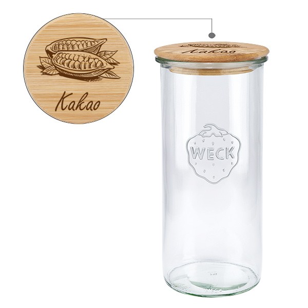 Holzdeckelset &quot;Kakao&quot; mit WECK Sturzglas 1550ml