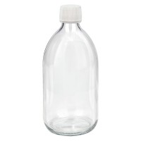 500ml Euro-Medizinflasche klar mit weissem Schraubverschluss OV 500ml Euro-Medizinflasche klar mit weissem Schraubverschluss OV