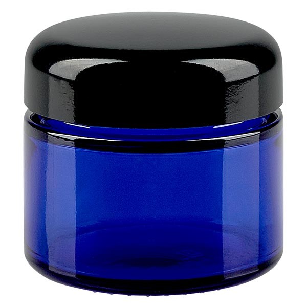 Glastiegel 50ml royalblau, mit schwarzem Deckel