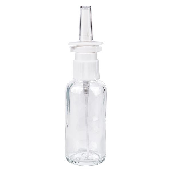 Klarglasflasche 30ml mit Nasenzerstäuber weiss
