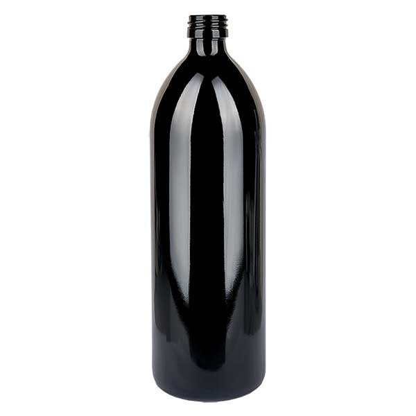 Wasserflasche Violettglas 1000ml rund, DIN PP28STD
