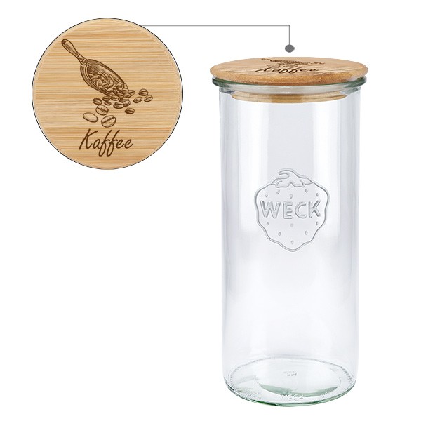 Holzdeckelset &quot;Kaffee&quot; mit WECK Sturzglas 1500ml