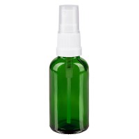 Grünglasflasche 30ml mit Pumpzerstäuber weiss Grünglasflasche 30ml mit Pumpzerstäuber weiss