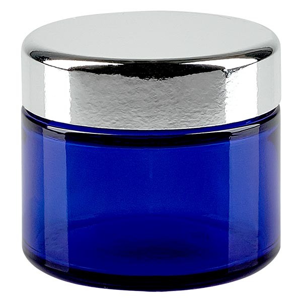 Glastiegel 50ml royalblau, mit silbernem Deckel