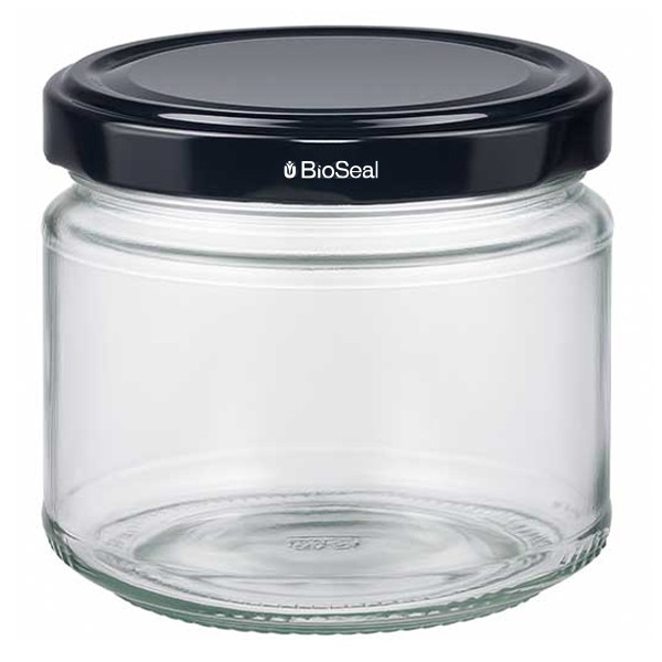 330ml Rundglas mit BioSeal Deckel schwarz UN..
