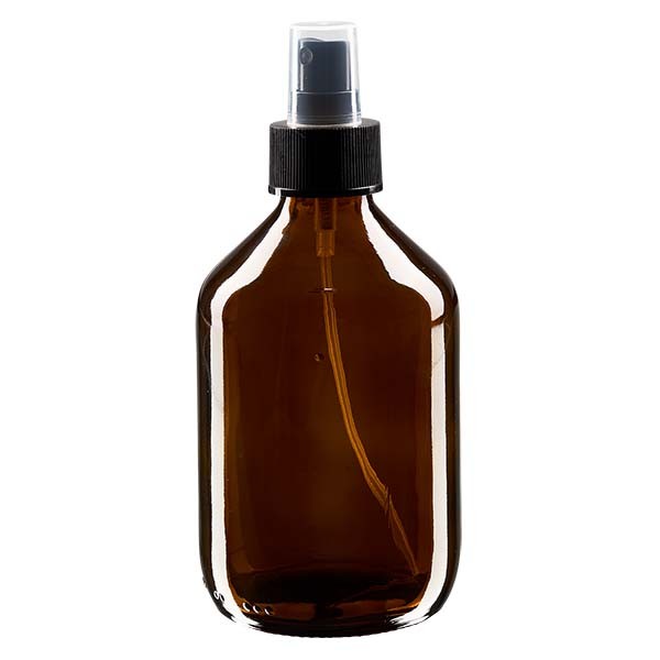 300 ml Euro-Medizinflasche braun mit schwarzem Zerstäuber inkl. transparenter Kappe