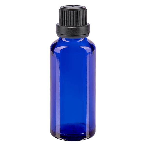 Apothekenfl. blau 30ml Tropfv. Pr. 2mm schwarz OV