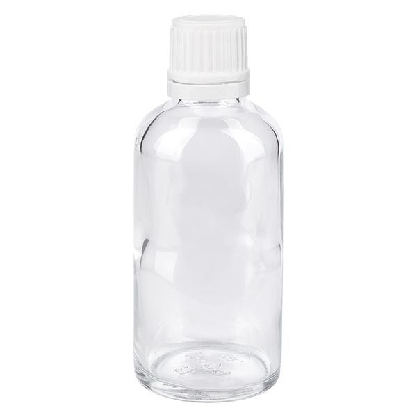 Apothekenflasche klar 50ml Tropfverschluss 1.2mm weiss OV