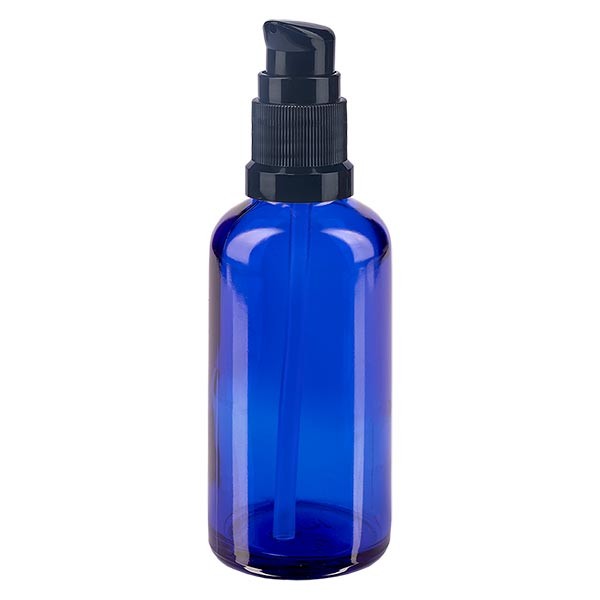 Blauglasflasche 50ml mit Pumpverschluss schwarz