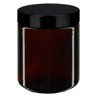 Glastiegel 180ml braun, mit schwarz. Bakelit Deckel Glastiegel 180ml braun, mit schwarz. Bakelit Deckel