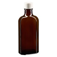 125 ml braune Meplatflasche mit DIN 22 Mündung, inklusive Schraubverschluss weiss mit Giessring 125 ml braune Meplatflasche mit DIN 22 Mündung, inklusive Schraubverschluss weiss mit Giessring