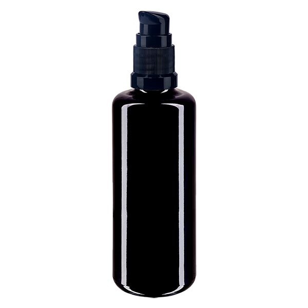 Violettglasflasche 50ml mit Pumpverschluss schwarz