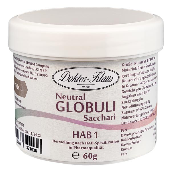 60g Neutral Globuli HAB1 aus 100% reiner Saccharose