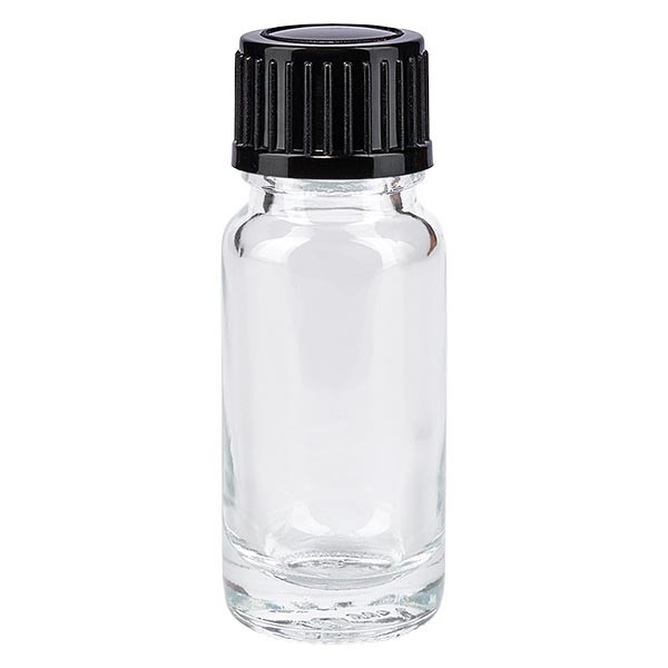 Apothekenflasche klar 10ml Schraubverschluss schwarz Standard