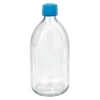 500ml Euro-Medizinflasche klar mit blauem Schraubverschluss OV 500ml Euro-Medizinflasche klar mit blauem Schraubverschluss OV