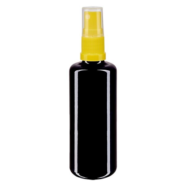 Violettglasflasche 50ml mit Pumpzerstäuber gelb