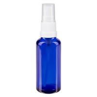 Blauglasflasche 30ml mit Pumpzerstäuber weiss Blauglasflasche 30ml mit Pumpzerstäuber weiss