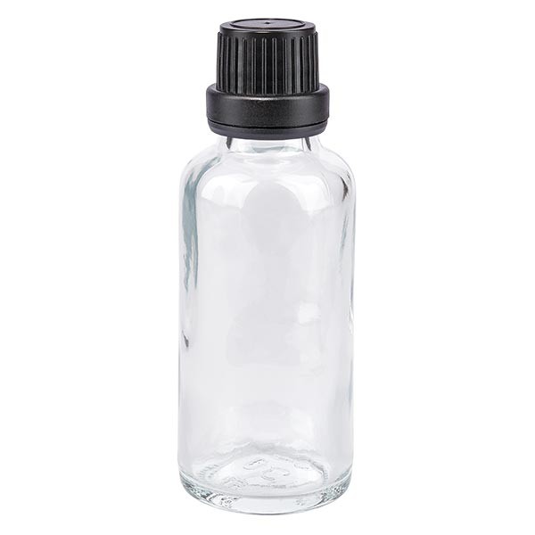 Apothekenflasche klar 30ml Tropfverschluss Pr. 2mm schwarz OV