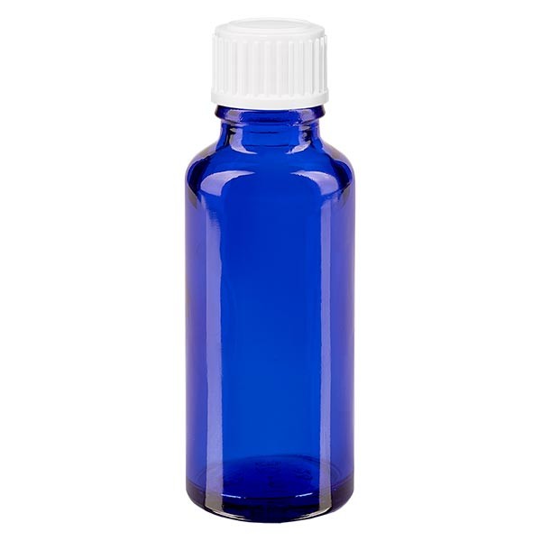 Apothekenfl. blau 30ml Schraubv. weiss St