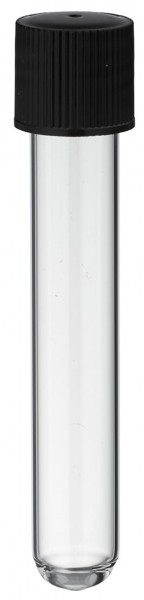 Reagenzglas 100x16mm mit GL18 Gewinde und Schraubkappe aus PE - Schwarz mit Gummidichtung