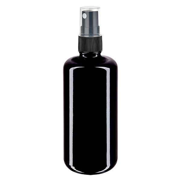 Violettglasflasche 100ml mit Pumpzerstäuber schwarz