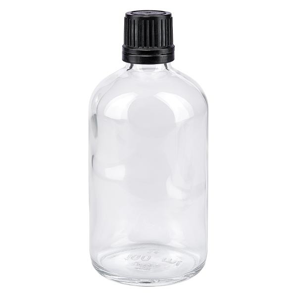 Apothekenflasche klar 100ml Schraubverschluss schw. Giessr. OV